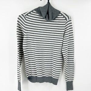 ✅ Banana Republic Turtleneck XS Silk Cashmere Wool Blend GREY Stripe Long Sleeve